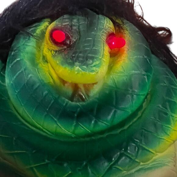 Vintage Stone Witch latex light up green Snake eye Mask Halloween scary costume - Picture 8 of 8